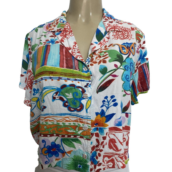 Jams World Button Down Shirt Top Blouse Short Sleeve W624 Henna Garden Multi S - Picture 1 of 5
